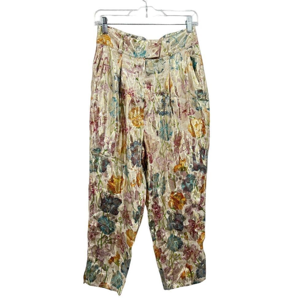 Hayley Menzies Shimmering Bonita Silk Jacquard Tailored Trousers Size Small
